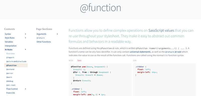 A preview of the function documentation page.